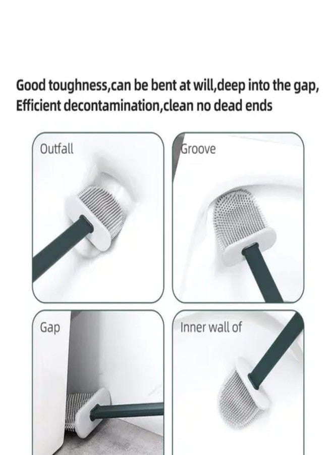 CTLH20 Toilet Brush in Silicone Material with Hard Plastic Holder Comes with Slim Flex Brush Anti-drip Set, No-Slip Long Handle Soft Silicone Bristles (Multicolor) (Pack of - (1) - Image 3